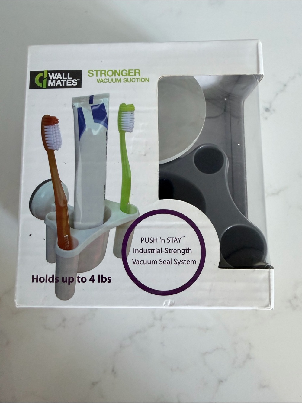 WallMates Push 'n Stay Toothbrush & Toothpaste Holder - White/Grey